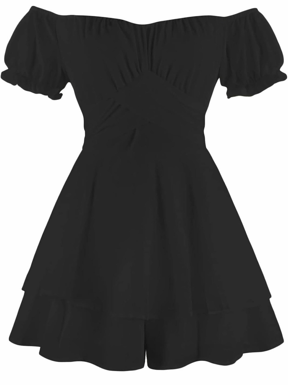 Lyaner Black Puff Sleeve Mini Dress | Off Shoulder Cottagecore Dress Size L NWOT